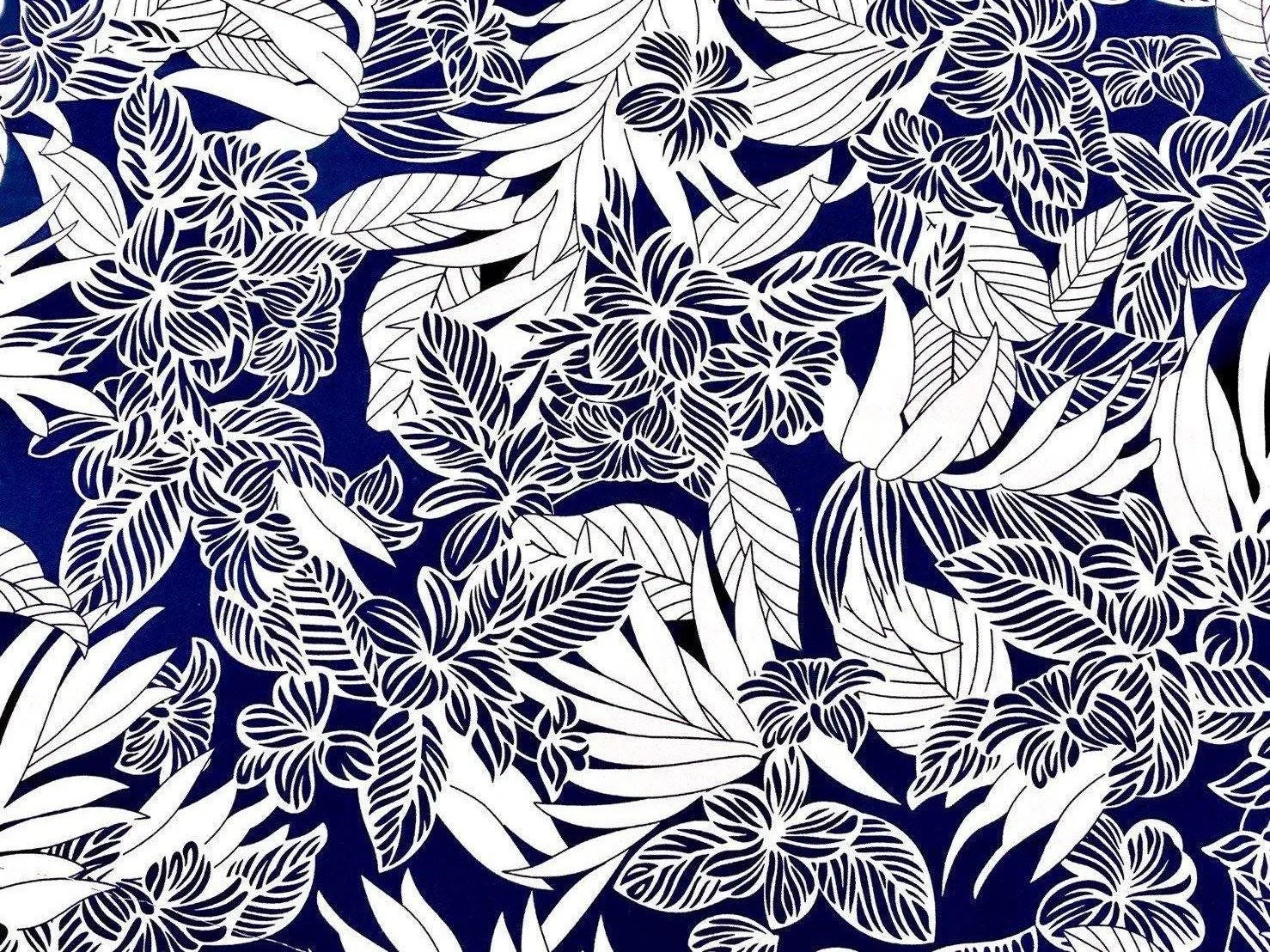 Blue and White Plumeria Fabric | Navy