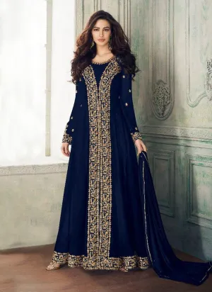Blue Georgette Base Heavy Embroidery And Stone Work Salwar Kameez