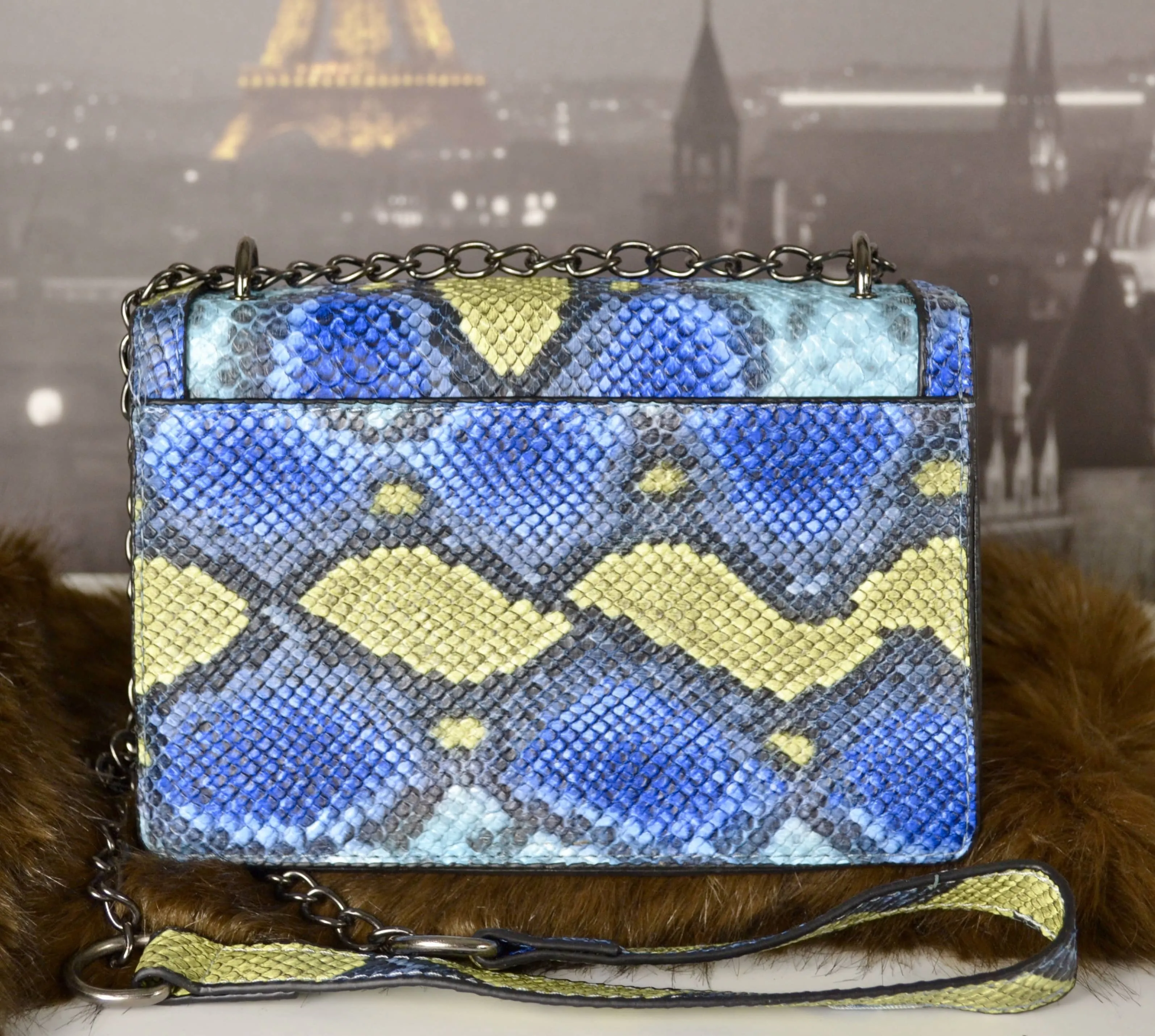 BLUE Women's Fashion Snakeskin Crossbody Bag Convertible Shoulder Bag with Chain Strap
