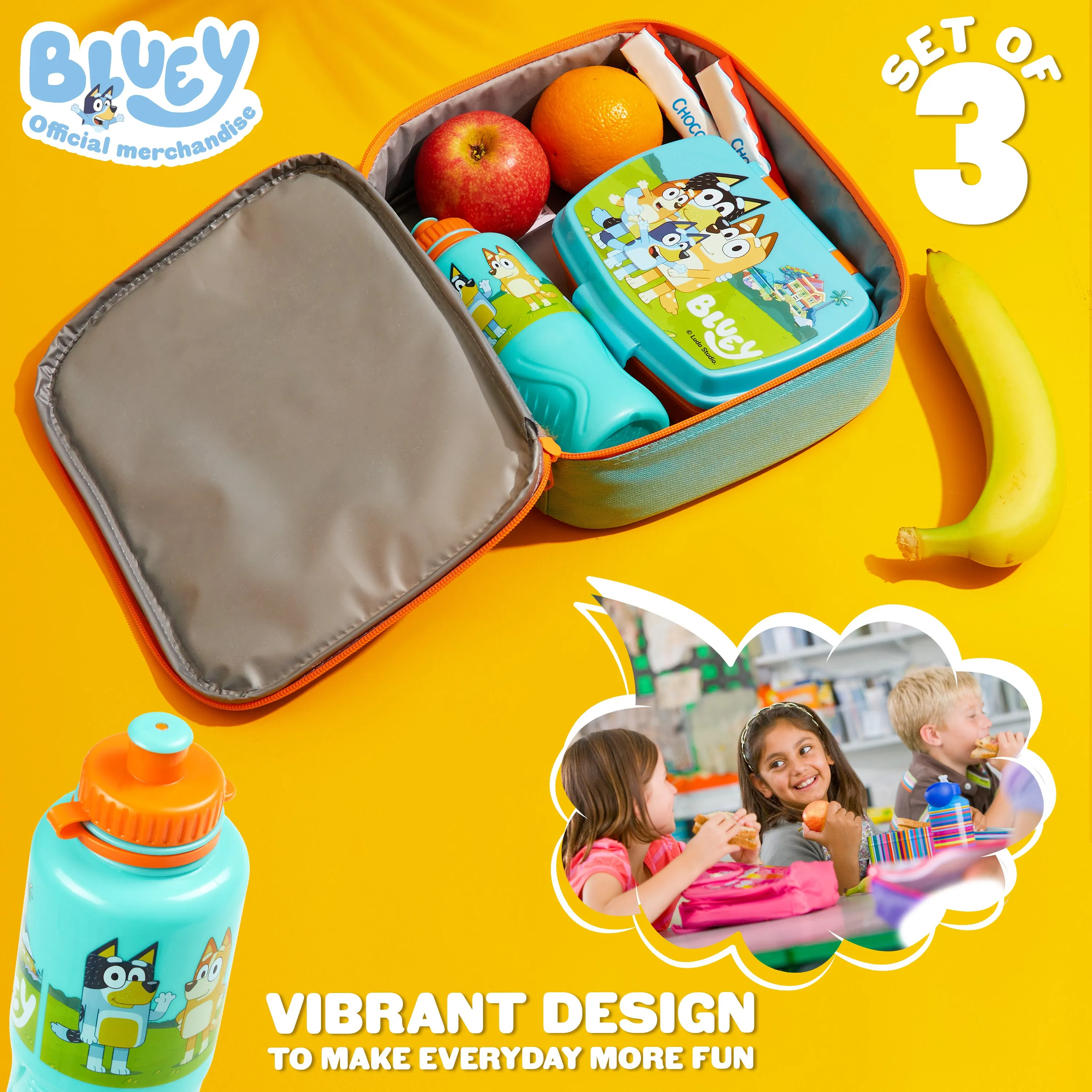 Bluey Lunch Box 3 Piece Set with Insulated Lunch Bag Snack Box BPA Free 430ml Water Bottle