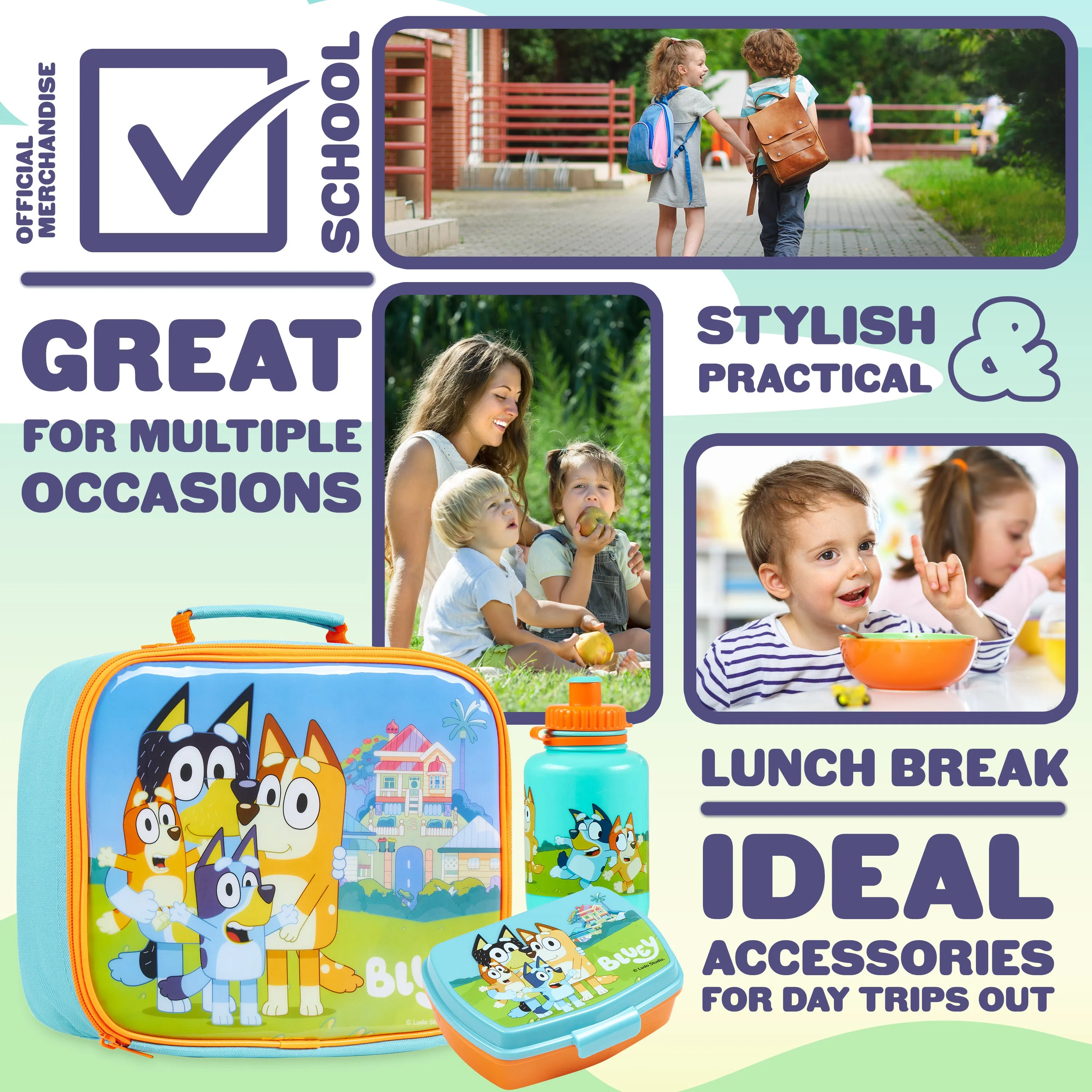 Bluey Lunch Box 3 Piece Set with Insulated Lunch Bag Snack Box BPA Free 430ml Water Bottle