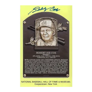 Bobby Cox Autographed Hall of Fame Plaque Postcard (JSA)