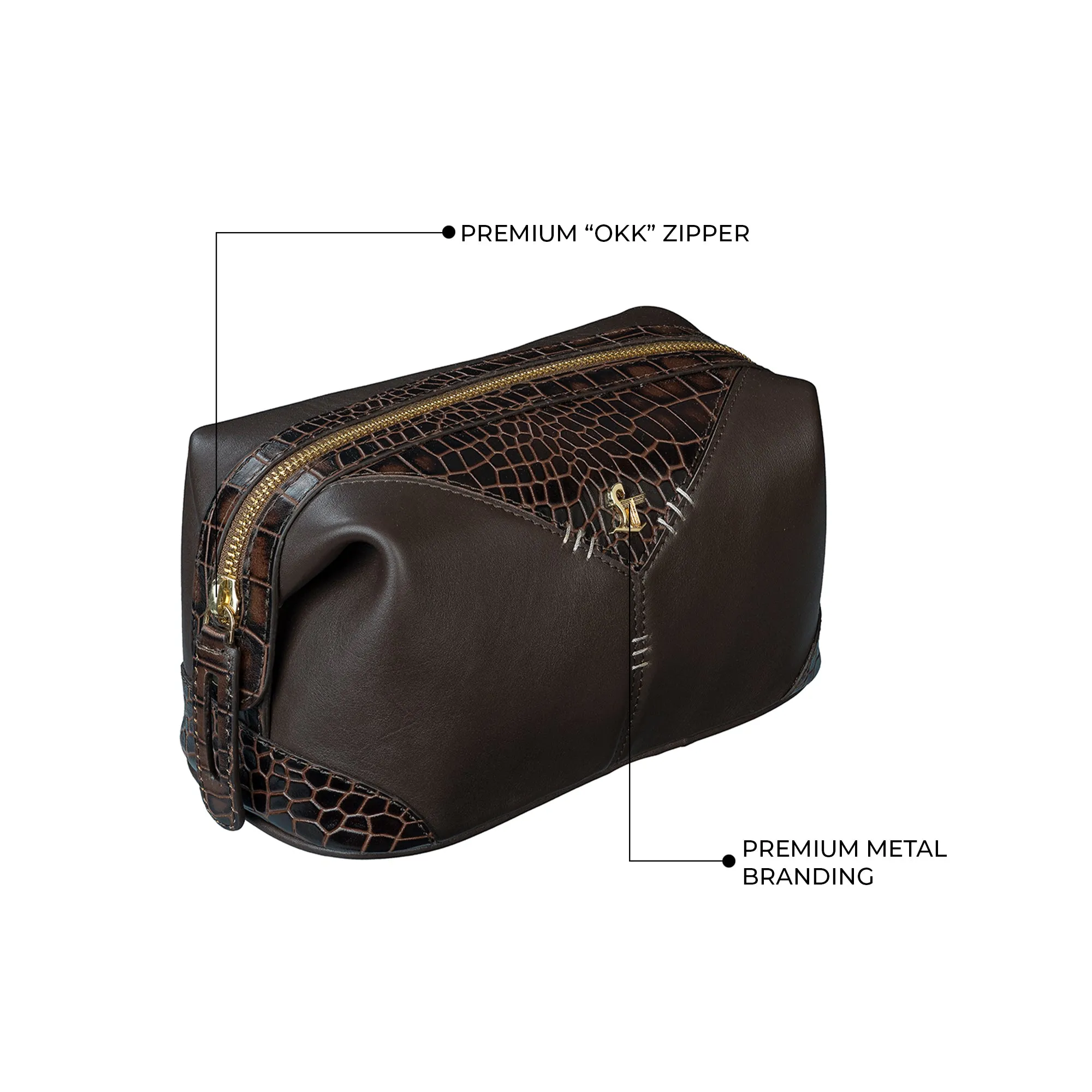 Bom Leather Toiletry / Shaving Kit Bag | For Carrying Grooming Essentials & Travel | Makeup Storage for Men & Women |Color: Brown