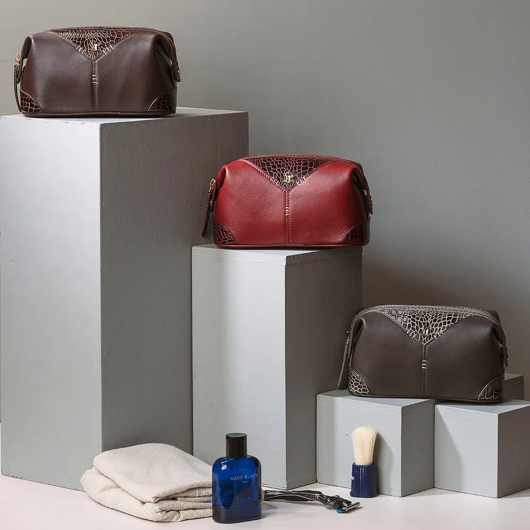 Bom Leather Toiletry / Shaving Kit Bag | For Carrying Grooming Essentials & Travel | Makeup Storage for Men & Women |Color: Brown