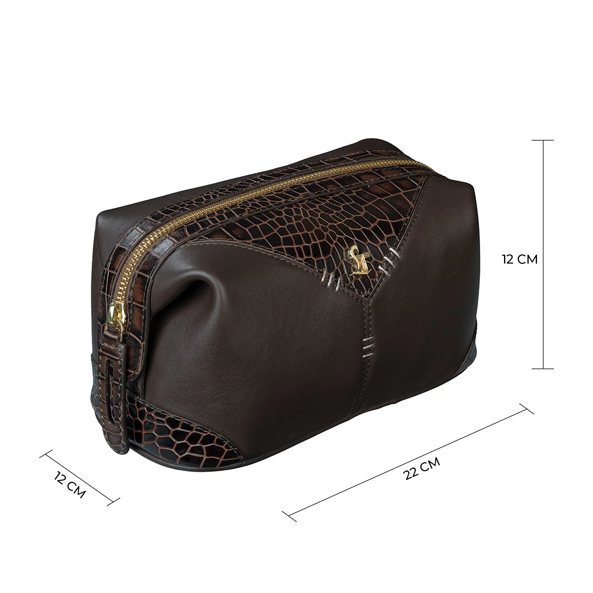 Bom Leather Toiletry / Shaving Kit Bag | For Carrying Grooming Essentials & Travel | Makeup Storage for Men & Women |Color: Brown
