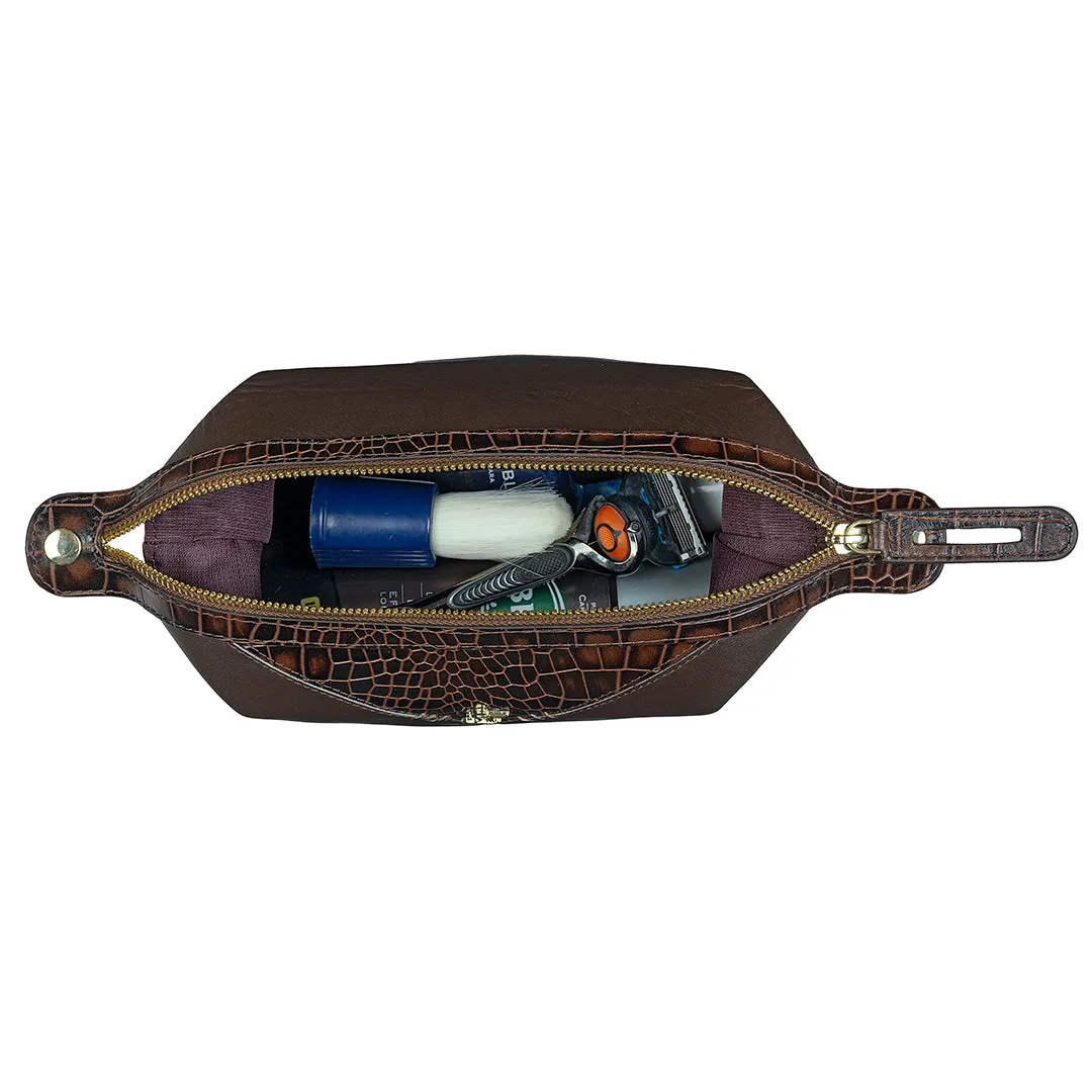 Bom Leather Toiletry / Shaving Kit Bag | For Carrying Grooming Essentials & Travel | Makeup Storage for Men & Women |Color: Brown