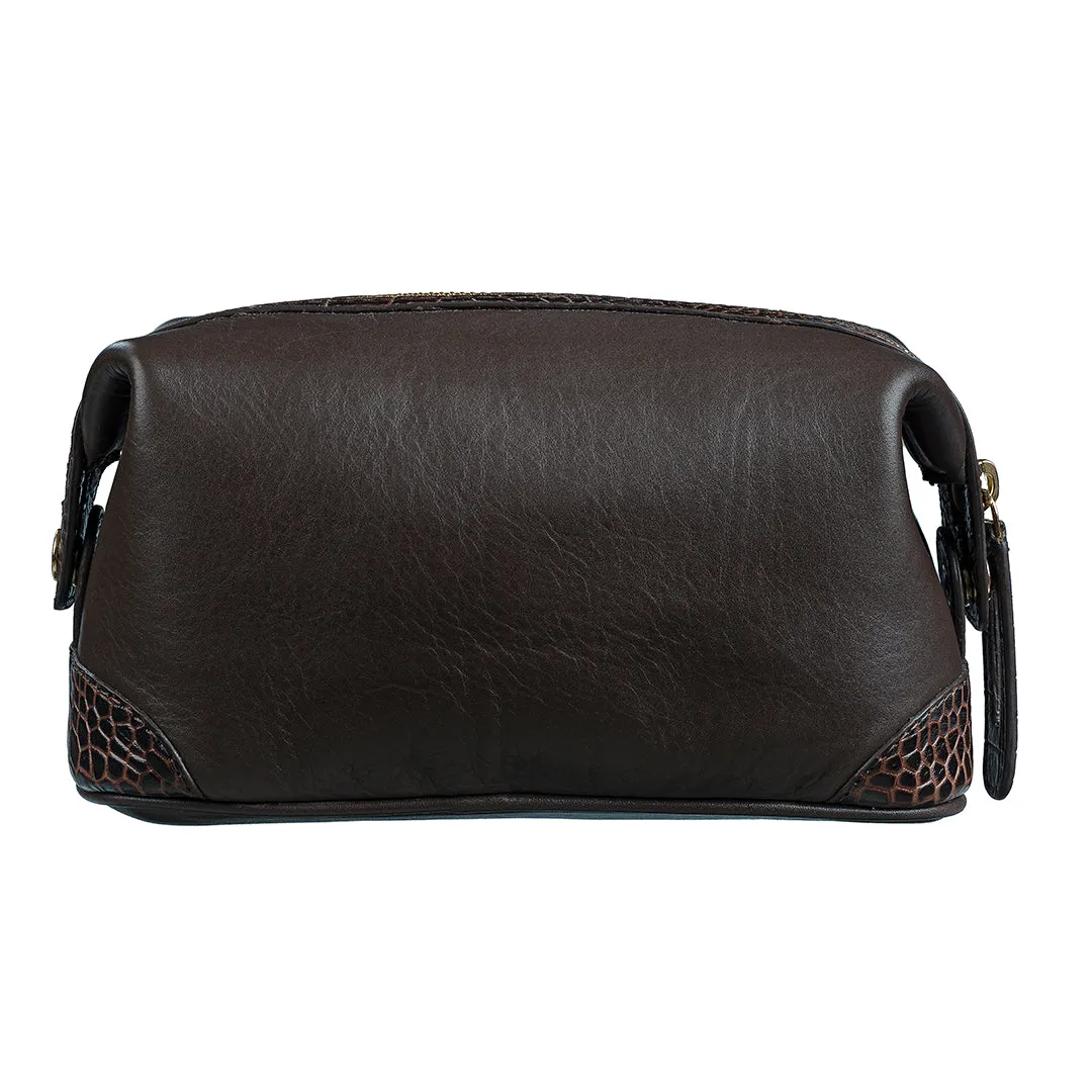 Bom Leather Toiletry / Shaving Kit Bag | For Carrying Grooming Essentials & Travel | Makeup Storage for Men & Women |Color: Brown