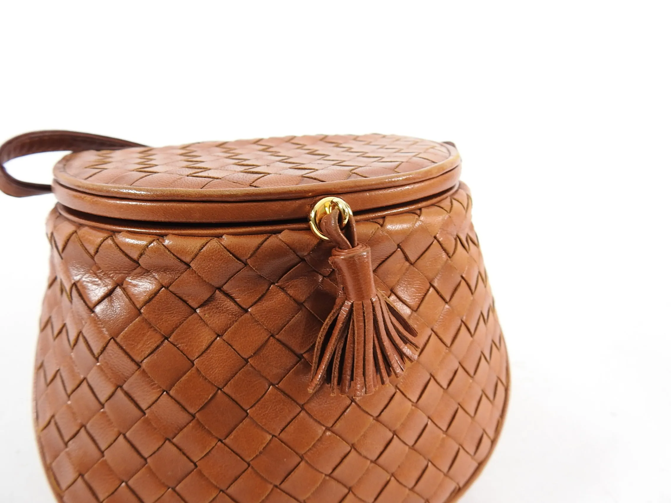 Bottega Veneta Vintage Tan Intrecciato Leather Small Creel Crossbody Bag