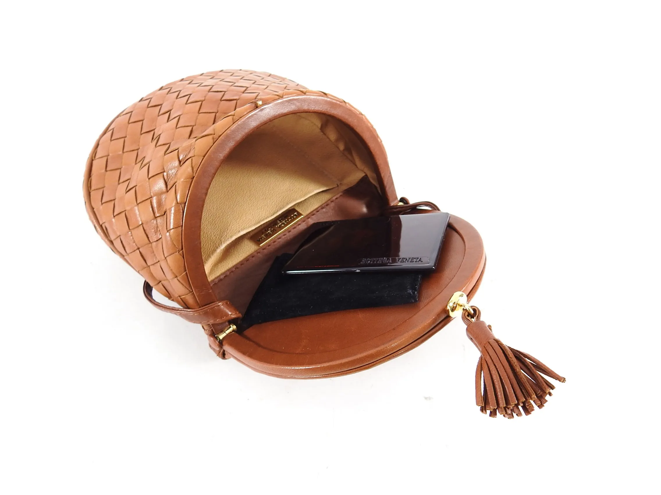 Bottega Veneta Vintage Tan Intrecciato Leather Small Creel Crossbody Bag