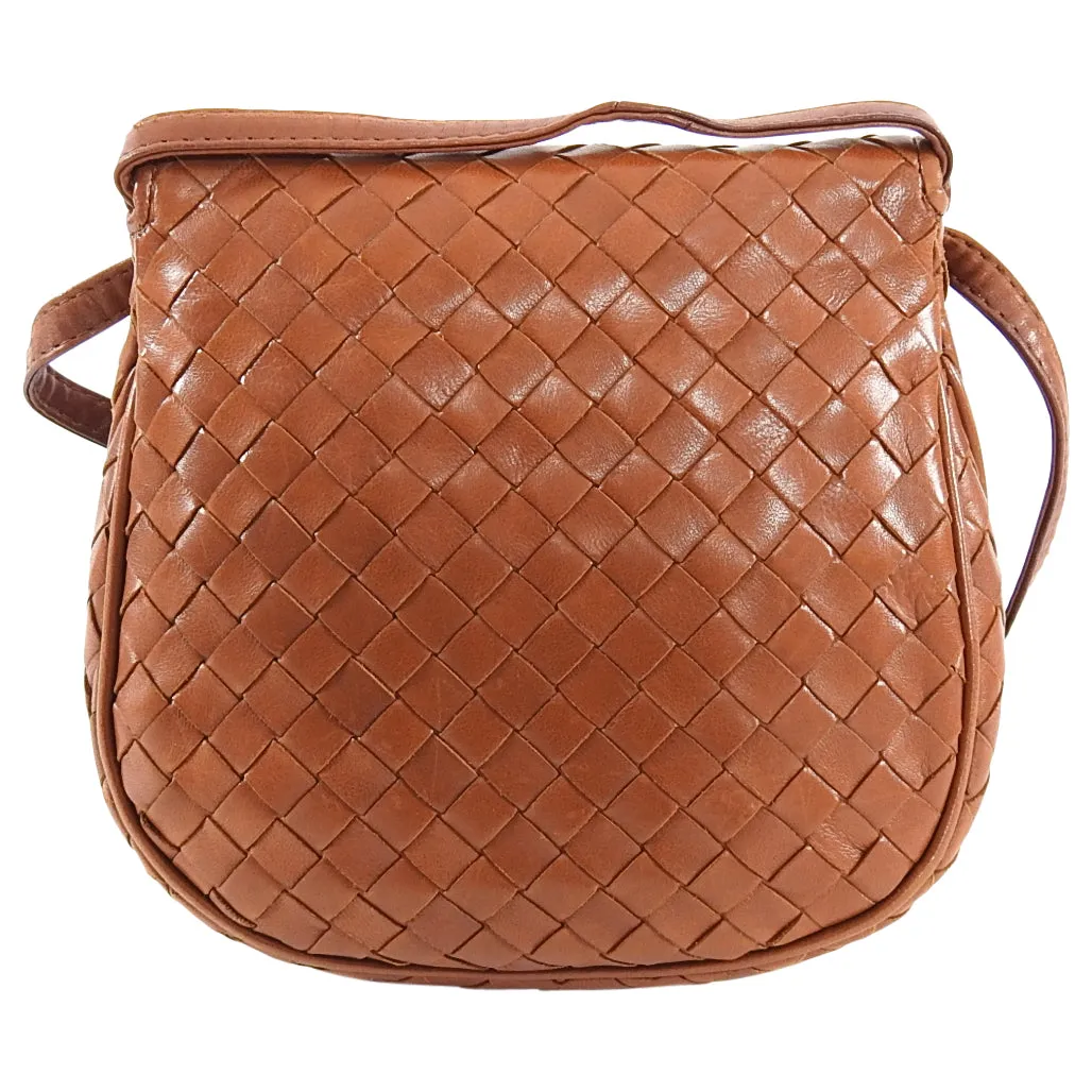 Bottega Veneta Vintage Tan Intrecciato Leather Small Creel Crossbody Bag