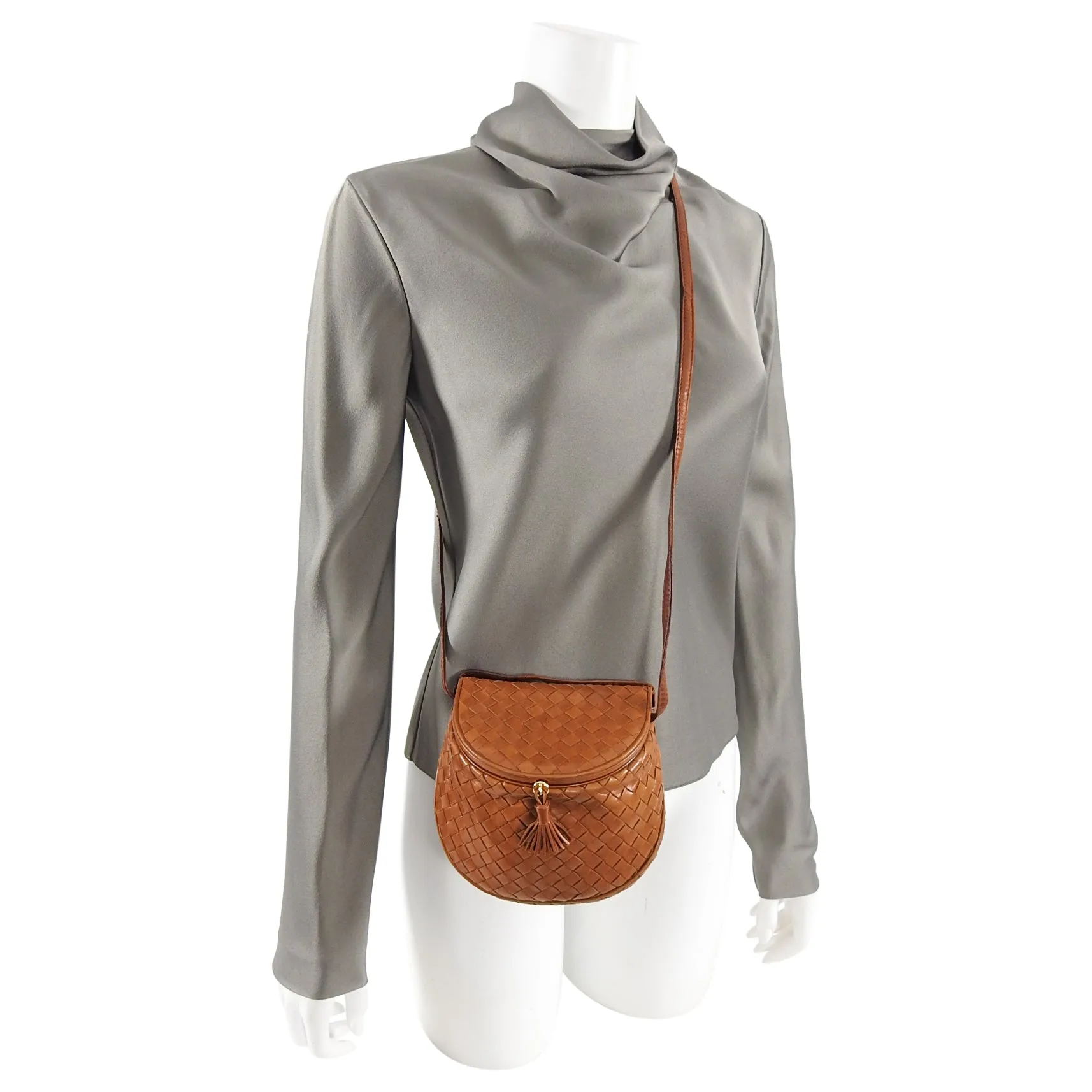 Bottega Veneta Vintage Tan Intrecciato Leather Small Creel Crossbody Bag