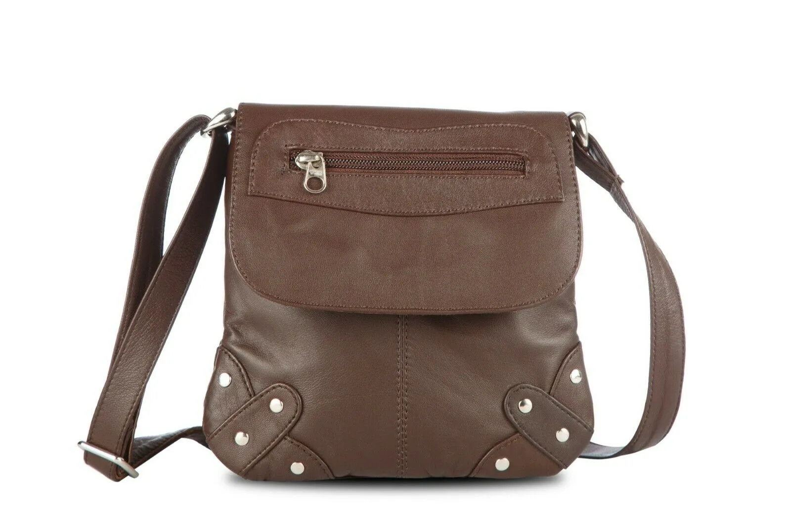 Brown Rivet Crossbody Handbag