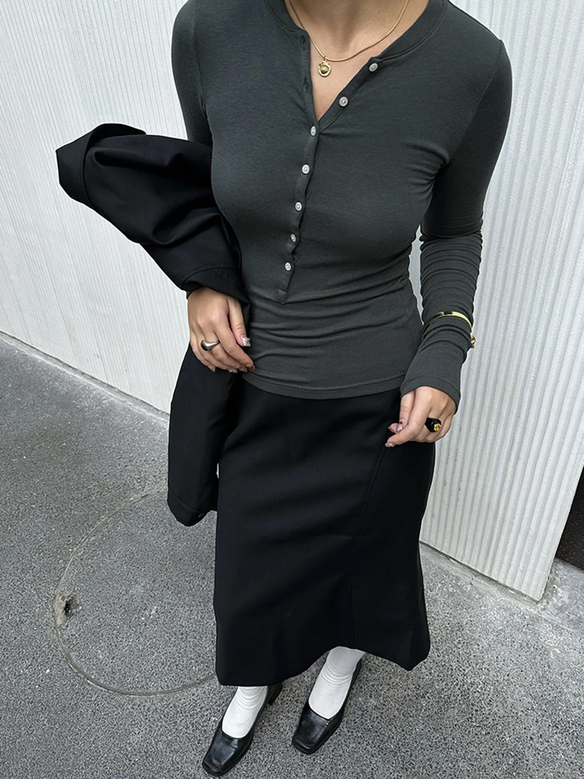 Button Up Graceful Long Sleeve Top