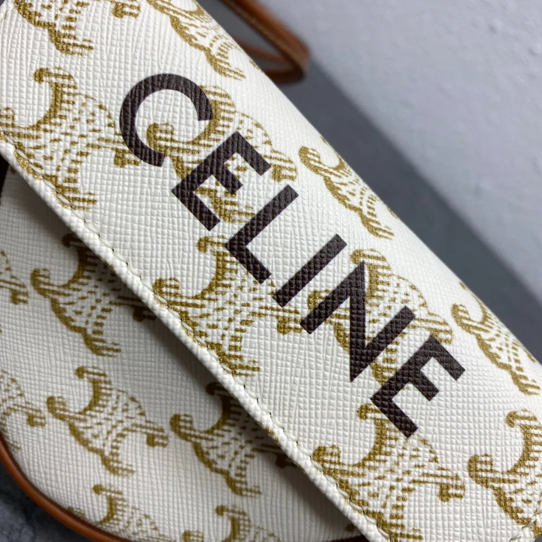 CE Mini Triangle In Triomphe Canvas With CE Print White For Women 8in/21cm 