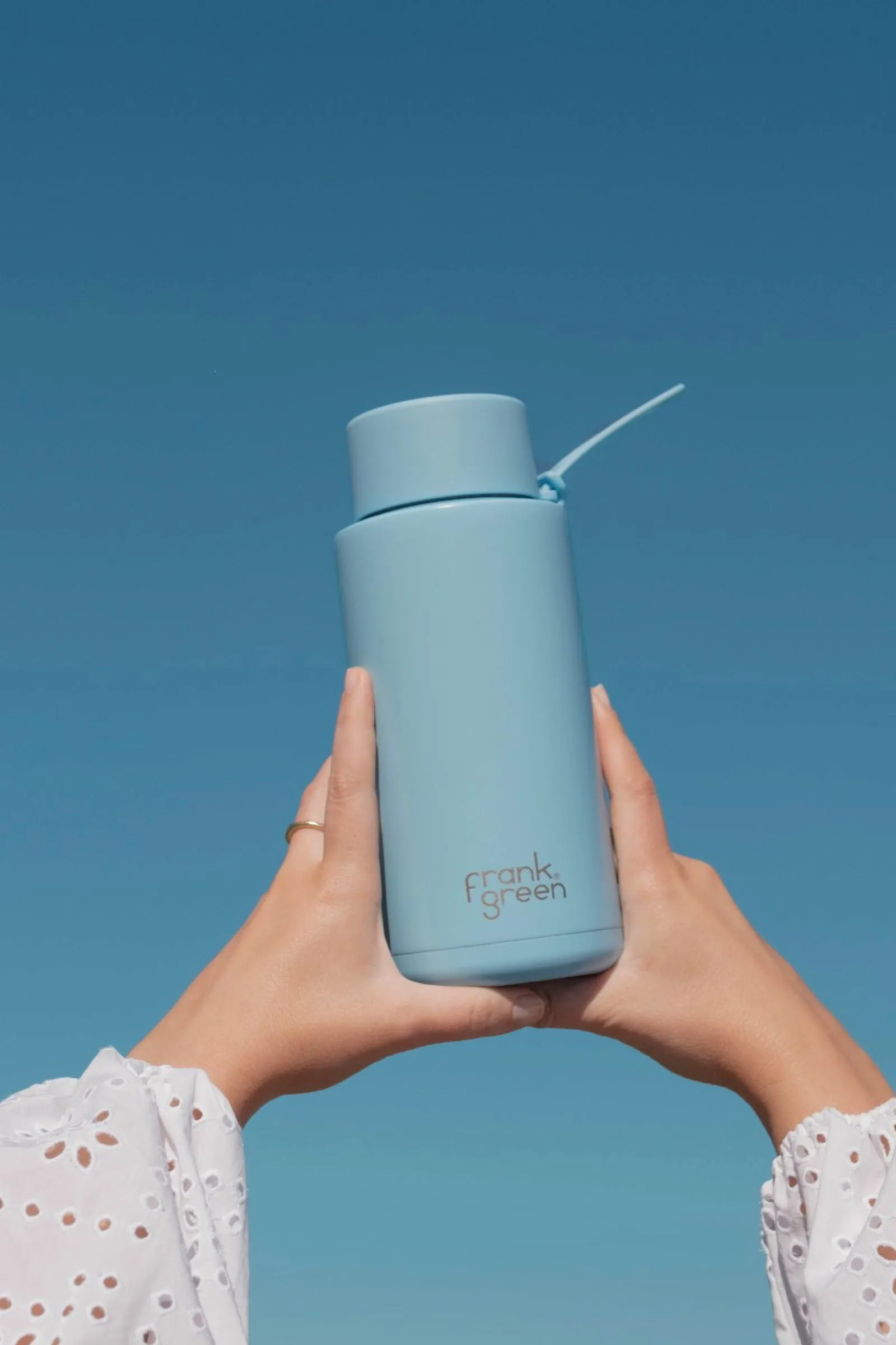 Ceramic Reusable Bottle Sky Blue With Straw Lid 34oz