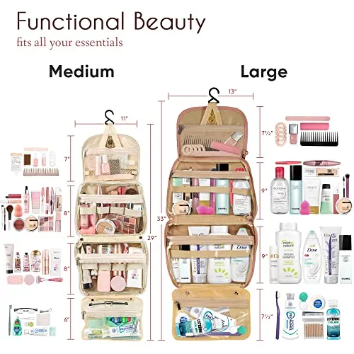 Chandelli Travel Toiletry Bag for Women for Travel Size Toiletries, Perfect Gifts for Mom, Coolest Gifts for Women Who Have Everything, Great Hanging Makeup & Cosmetic Bag Too (Pink, Medium)