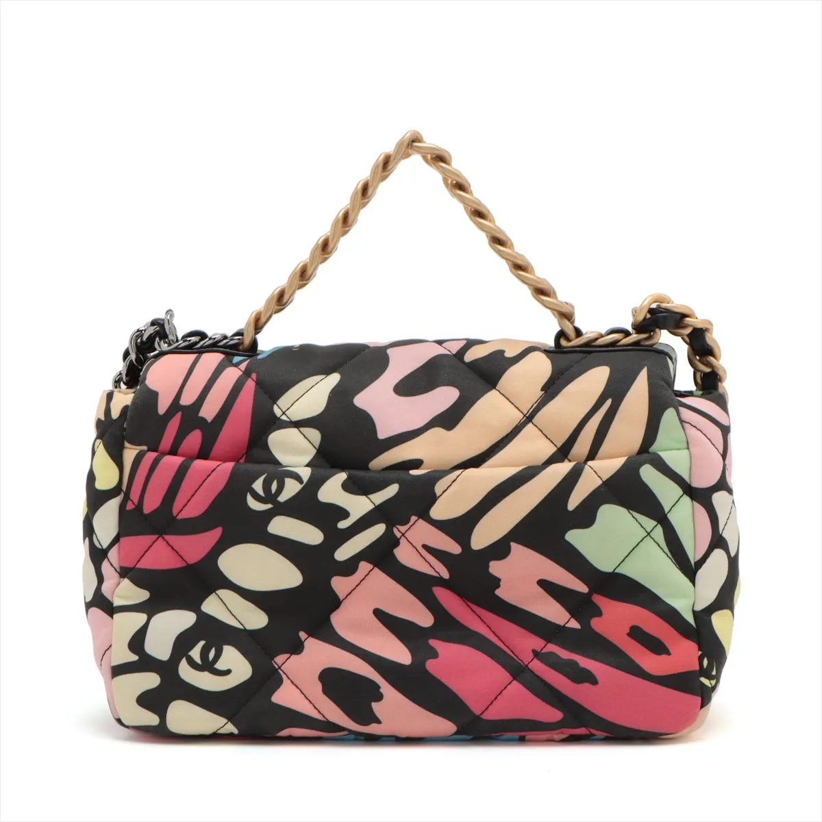 Chanel 19 Canvas x Leather Chain Shoulder Bag Multicolor Gold x Silver Gold AS1160