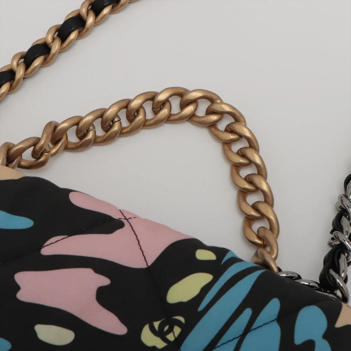 Chanel 19 Canvas x Leather Chain Shoulder Bag Multicolor Gold x Silver Gold AS1160