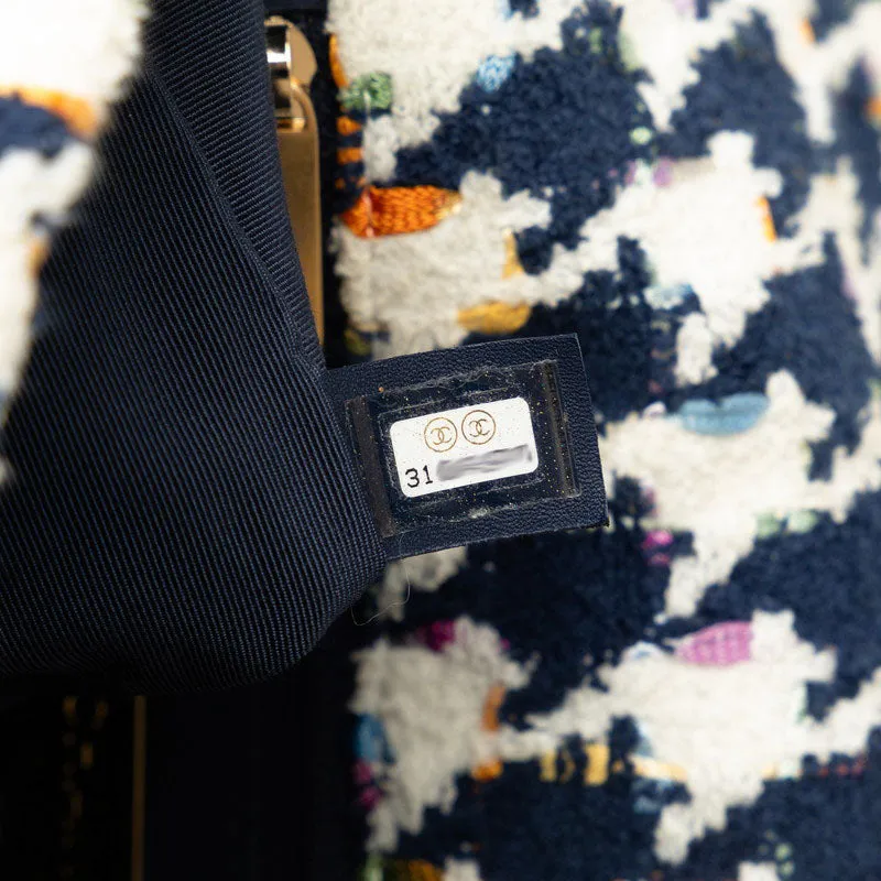 Chanel 19 Chain Shoulder Bag White Navy Multicolor Tweed Leather  Chanel