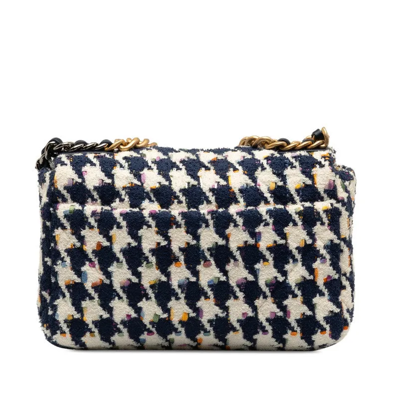 Chanel 19 Chain Shoulder Bag White Navy Multicolor Tweed Leather  Chanel