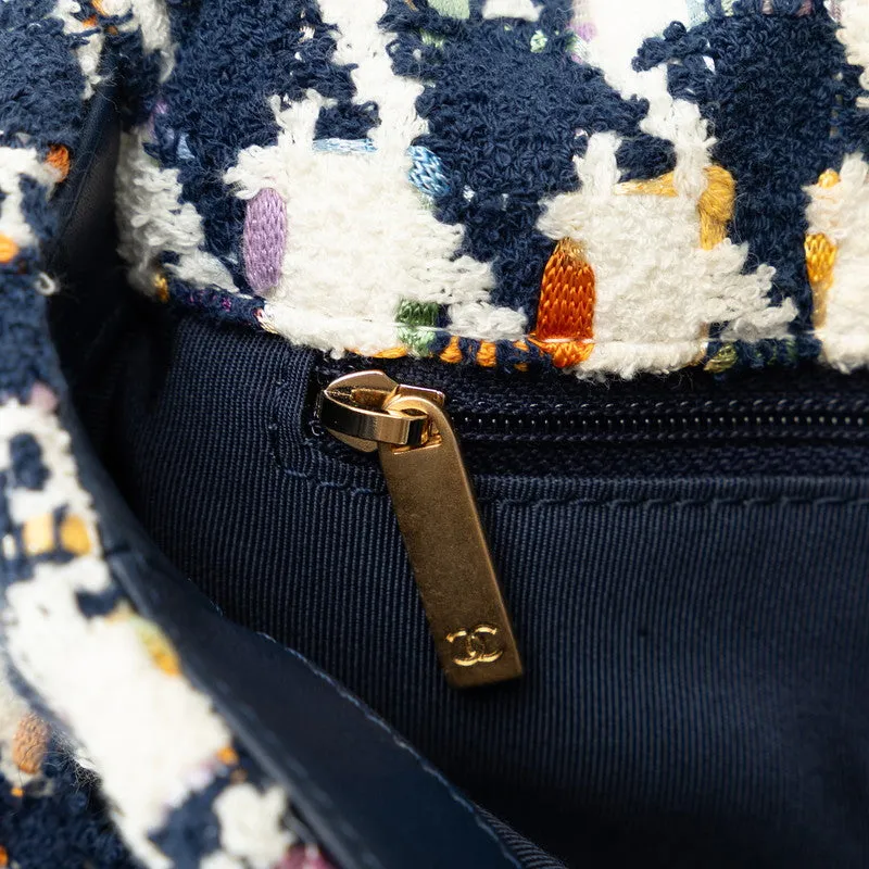 Chanel 19 Chain Shoulder Bag White Navy Multicolor Tweed Leather  Chanel