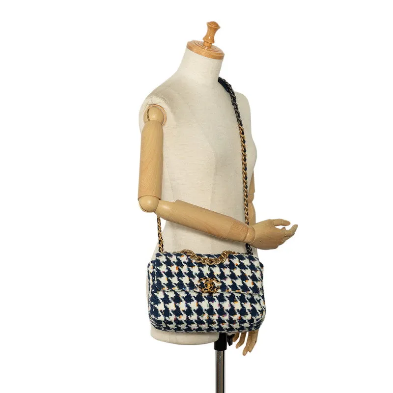 Chanel 19 Chain Shoulder Bag White Navy Multicolor Tweed Leather  Chanel