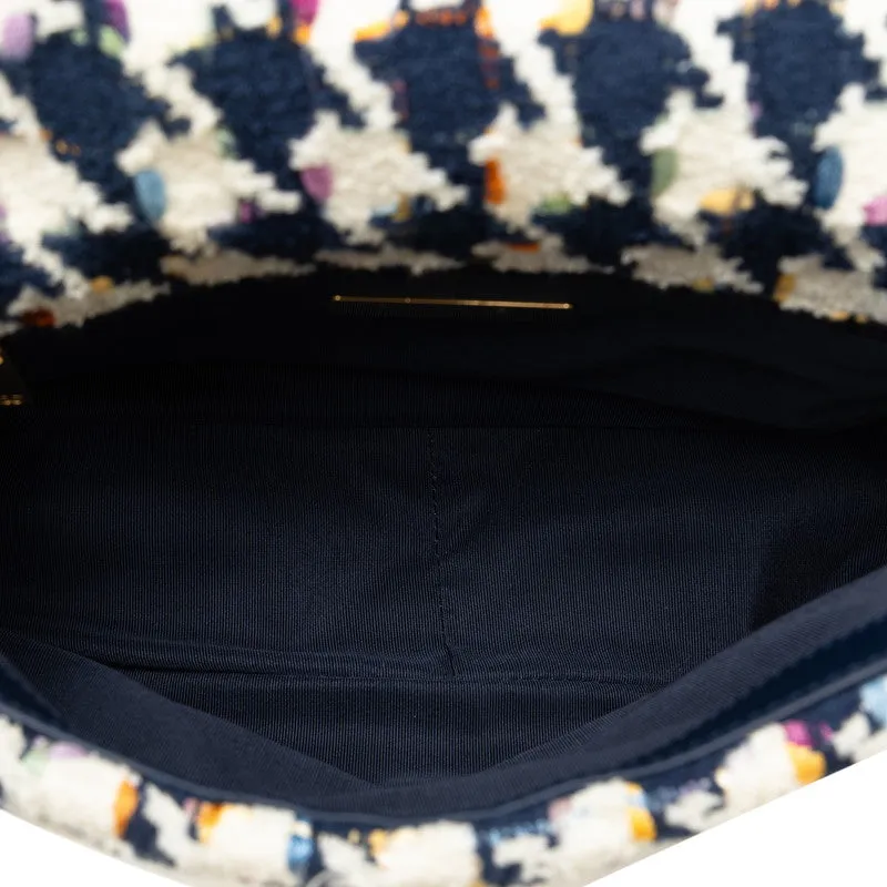 Chanel 19 Chain Shoulder Bag White Navy Multicolor Tweed Leather  Chanel