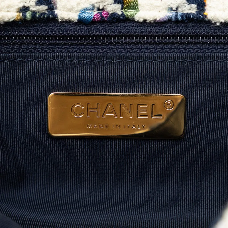 Chanel 19 Chain Shoulder Bag White Navy Multicolor Tweed Leather  Chanel