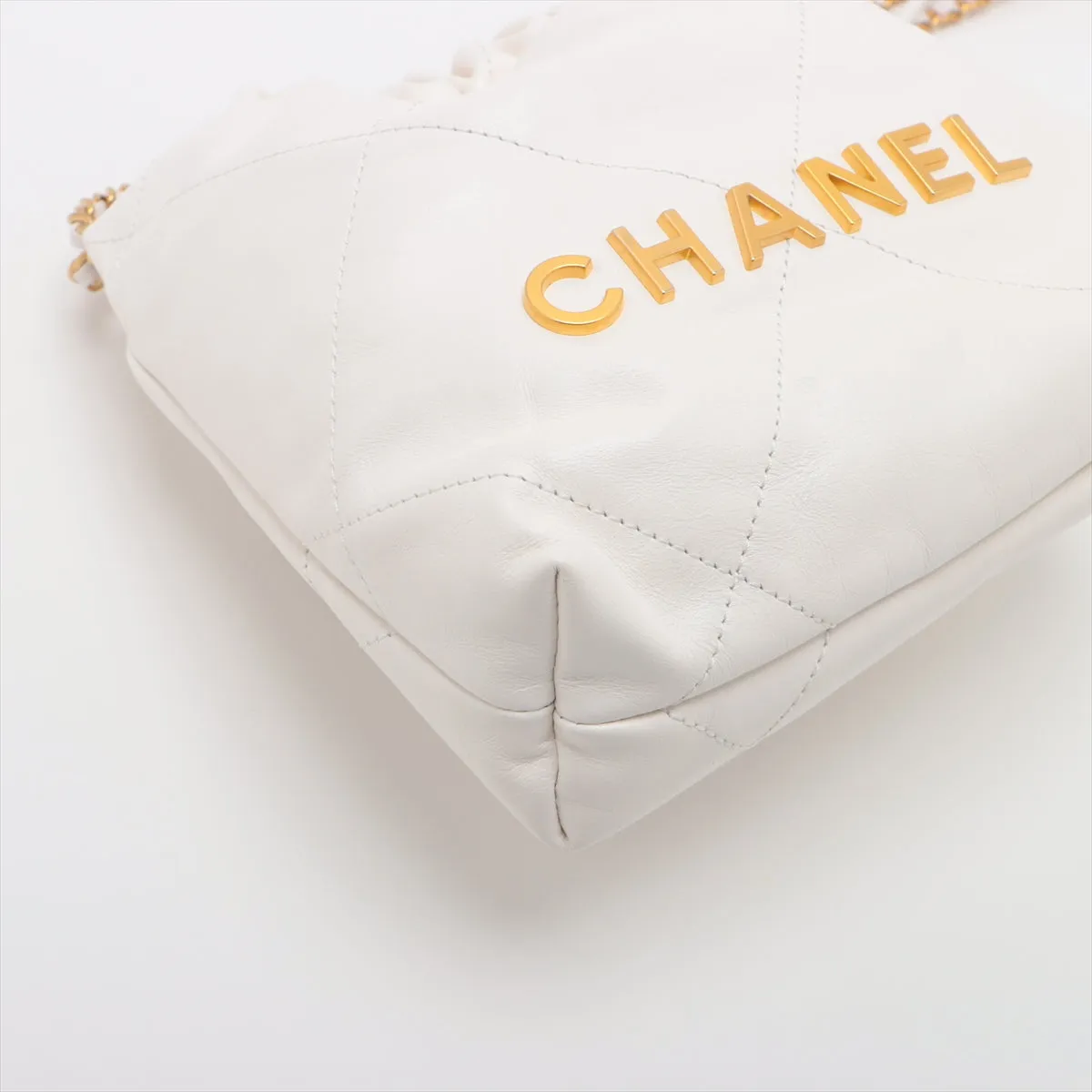 Chanel 22 Mini Leather Chain Shoulder Bag White G  AS3980