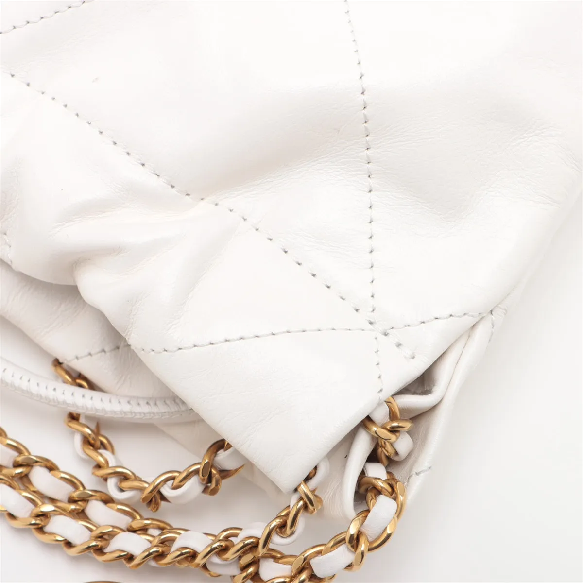 Chanel 22 Mini Leather Chain Shoulder Bag White G  AS3980