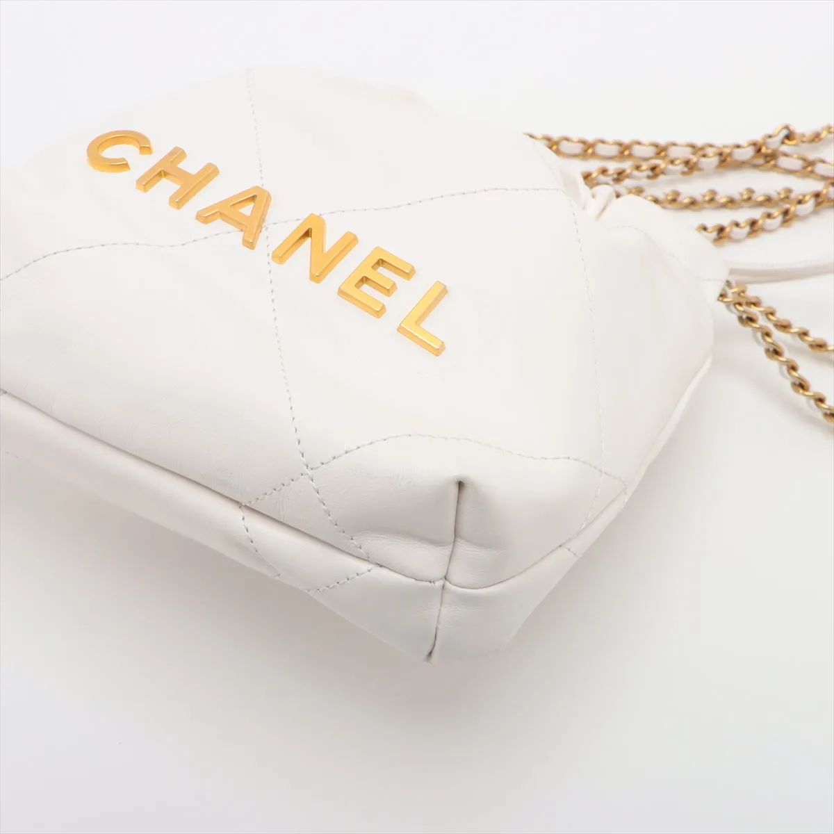 Chanel 22 Mini Leather Chain Shoulder Bag White G  AS3980
