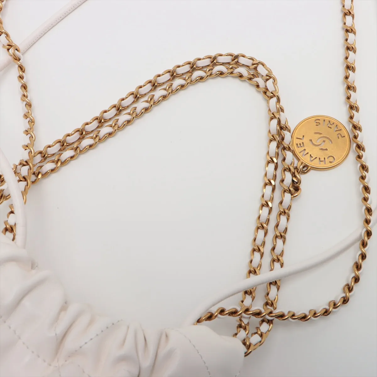 Chanel 22 Mini Leather Chain Shoulder Bag White G  AS3980