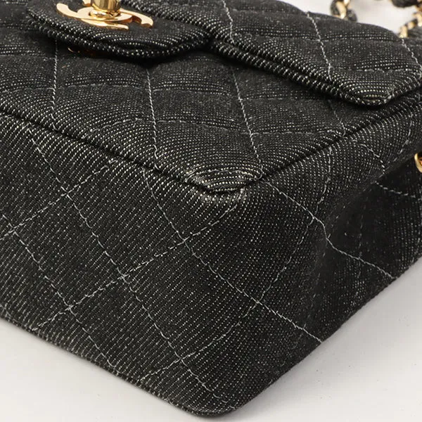 Chanel Around 1998 Made Denim Classic Flap Chain Bag Mini Black