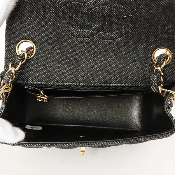 Chanel Around 1998 Made Denim Classic Flap Chain Bag Mini Black