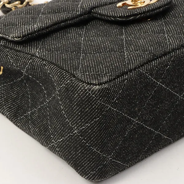 Chanel Around 1998 Made Denim Classic Flap Chain Bag Mini Black