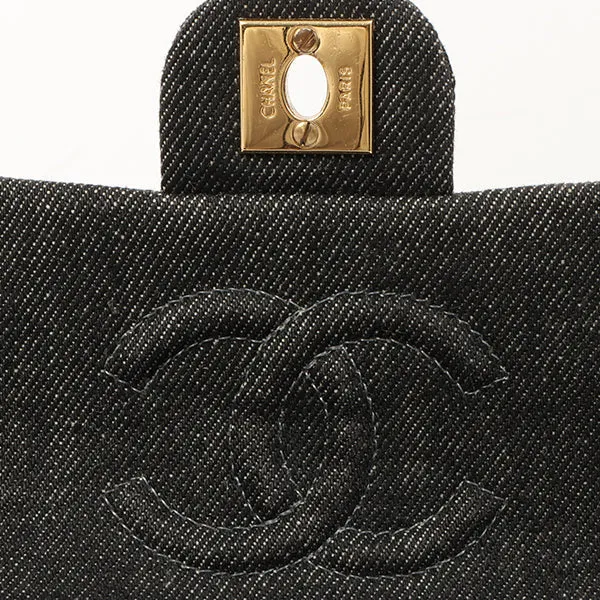 Chanel Around 1998 Made Denim Classic Flap Chain Bag Mini Black