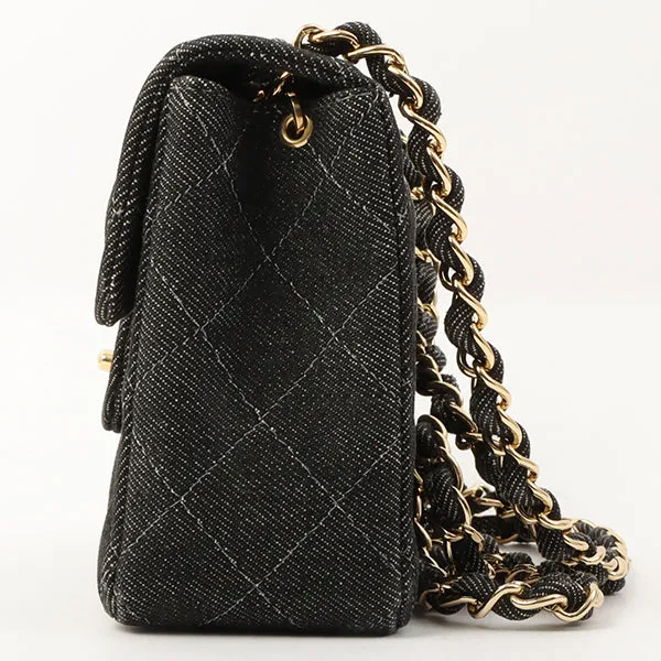 Chanel Around 1998 Made Denim Classic Flap Chain Bag Mini Black