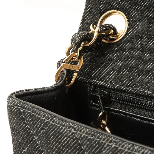 Chanel Around 1998 Made Denim Classic Flap Chain Bag Mini Black