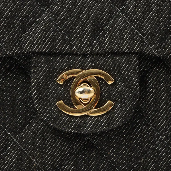 Chanel Around 1998 Made Denim Classic Flap Chain Bag Mini Black