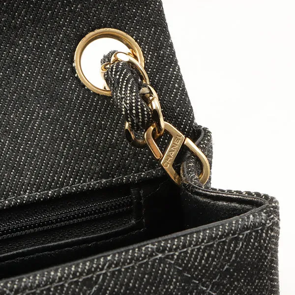 Chanel Around 1998 Made Denim Classic Flap Chain Bag Mini Black