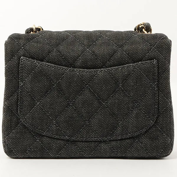 Chanel Around 1998 Made Denim Classic Flap Chain Bag Mini Black