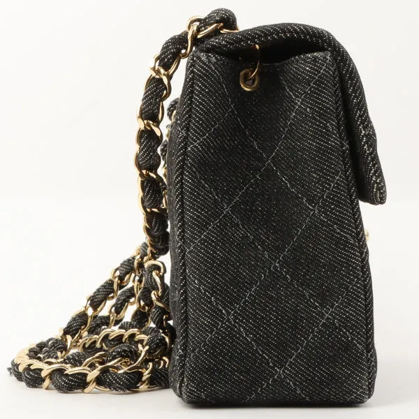 Chanel Around 1998 Made Denim Classic Flap Chain Bag Mini Black