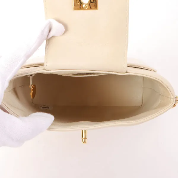 Chanel Around 1998 Made Turn-Lock Mini Chain Handle Bag Ivory