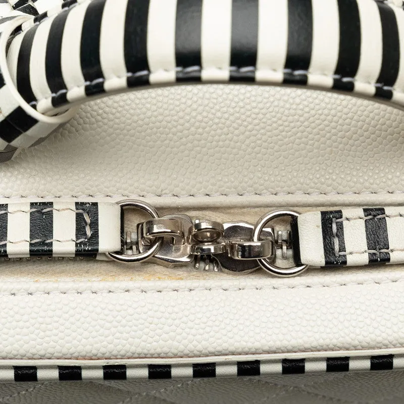 Chanel CC Filigree Chain Shoulder Bag Vanity Bag White Black Canvas  CHANEL