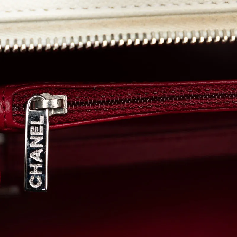 Chanel CC Filigree Chain Shoulder Bag Vanity Bag White Black Canvas  CHANEL