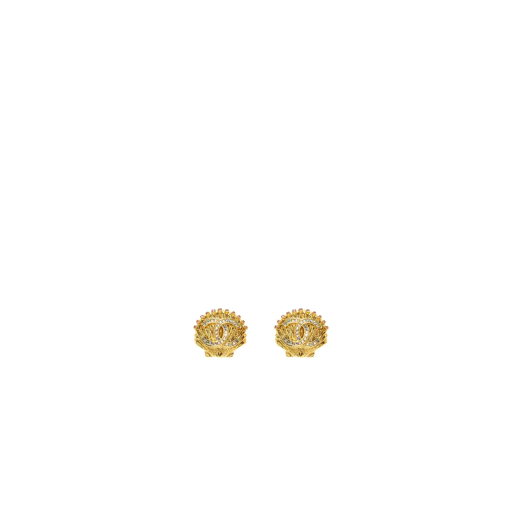 Chanel cc logo shell earclips crystal multicolour gold tone