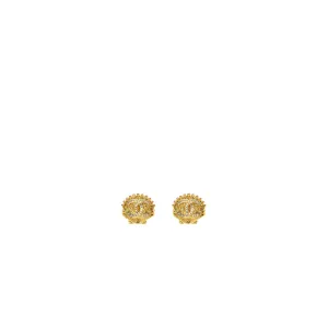 Chanel cc logo shell earclips crystal multicolour gold tone