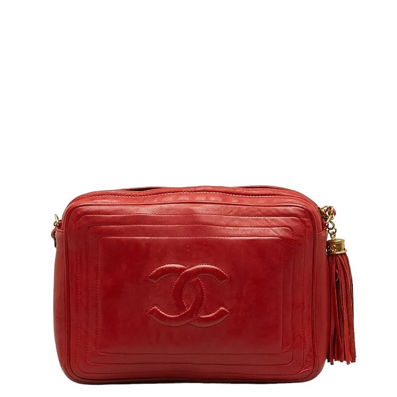 Chanel Cocomark Tassel Chain  houlder Bag Red Leather  CHANEL
