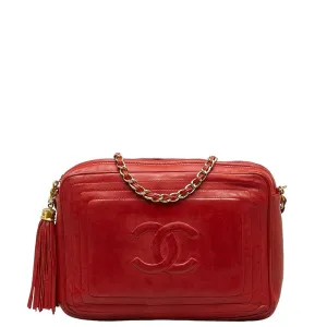 Chanel Cocomark Tassel Chain  houlder Bag Red Leather  CHANEL