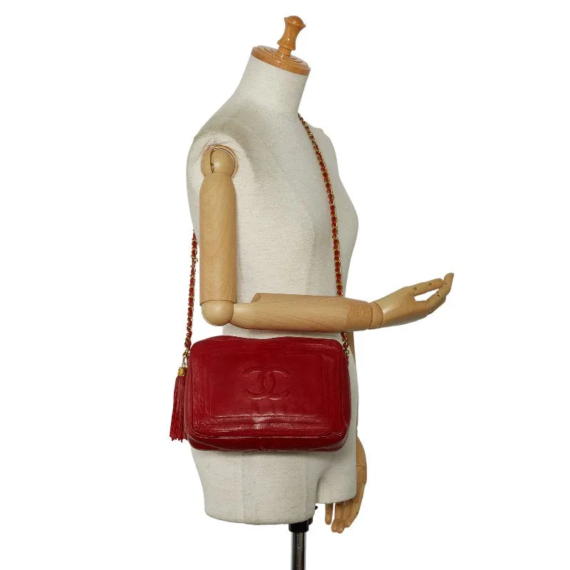Chanel Cocomark Tassel Chain  houlder Bag Red Leather  CHANEL